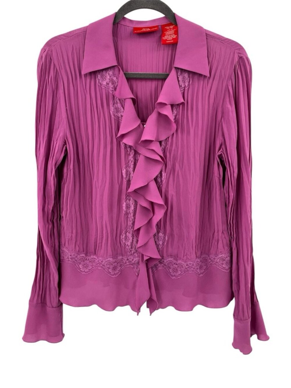 OSCAR DE LA RENTA Women's Light Purple Ruffle Button Down Shirt Size 10
